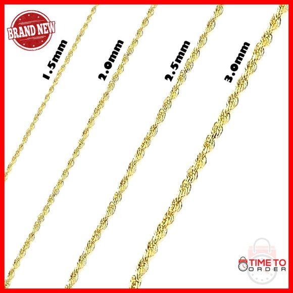 14K Yellow Gold Rope Chain Necklace, Lobster Clasp, 18" Length - Picture 3 of 6